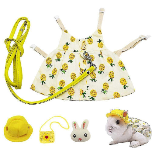 (L, One size) Pet Rabbit Clothes With Harness Leash Bag Hats