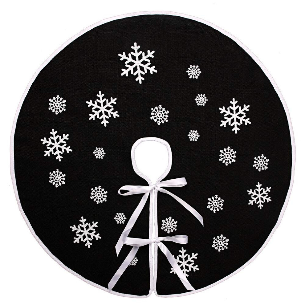 N&T NIETING Christmas Tree Skirt, 30 Inch Rustic Burlap Tree Skirt with Snowflakes Printed Christmas Tree Mat for Halloween Xmas Holiday Party Decorat-image-OPC-PFYR5M9-NEW