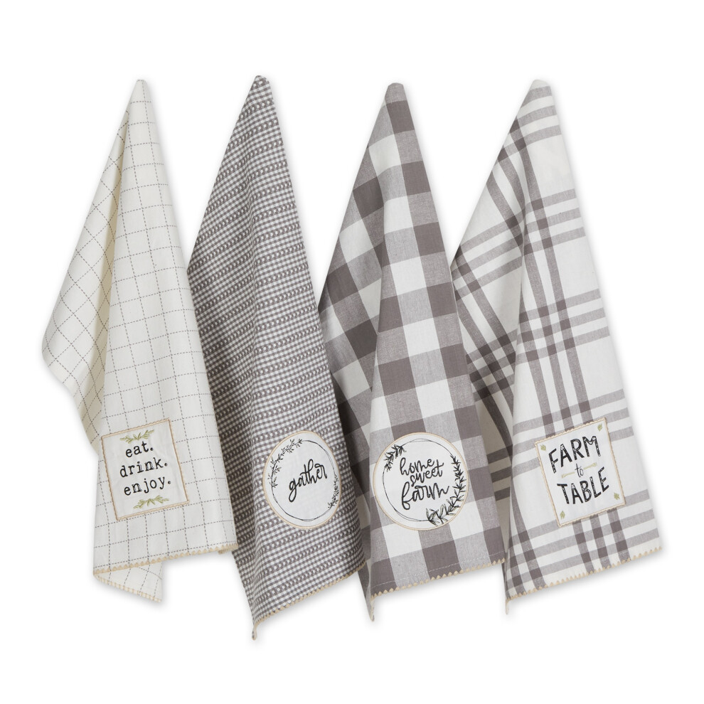 ENSEMBLE DE TORCHONS     VAISSELLE GRIS ORN   S DE LA FERME     LA TABLE4