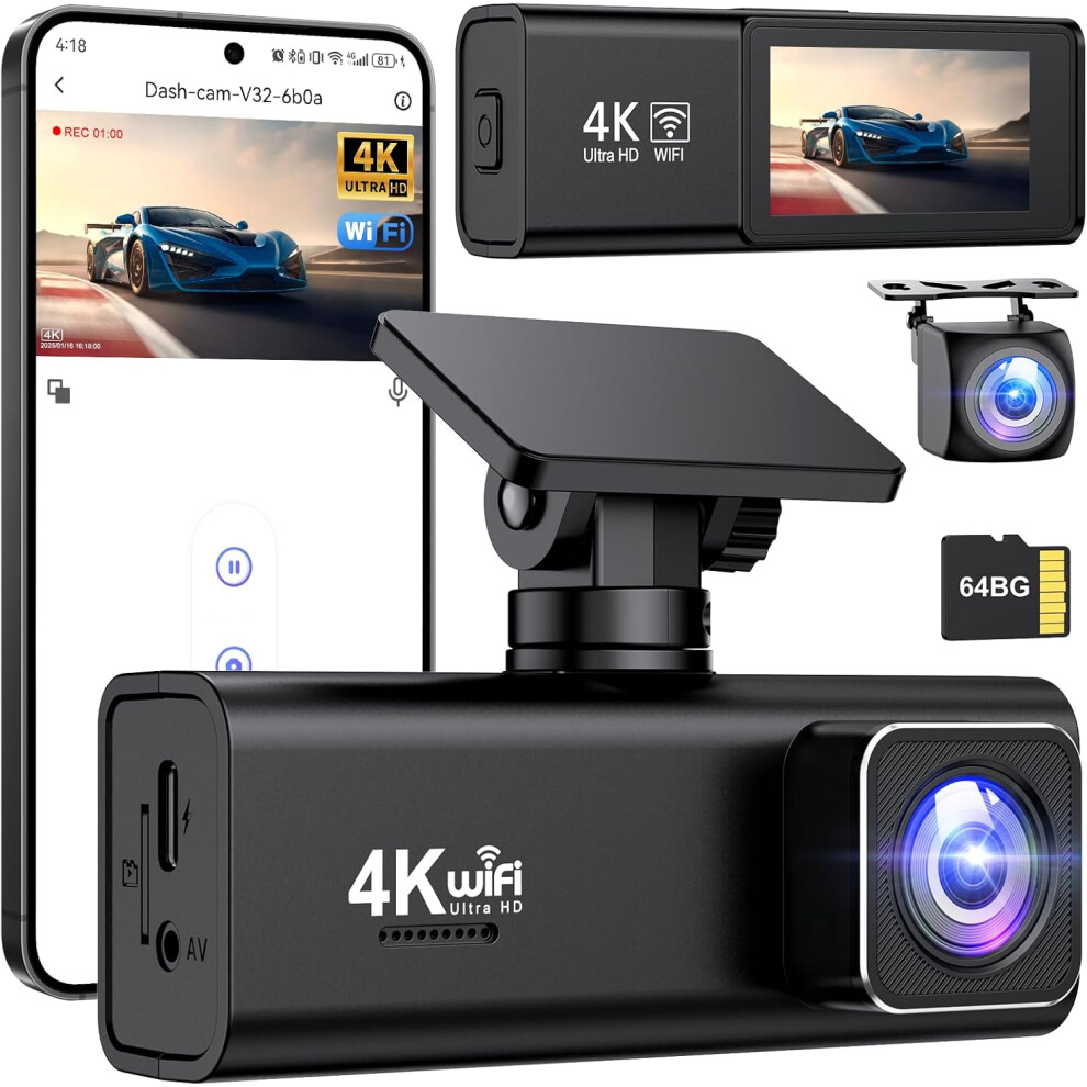 Dash Cam Front and rear dash cam with 64GB SD card