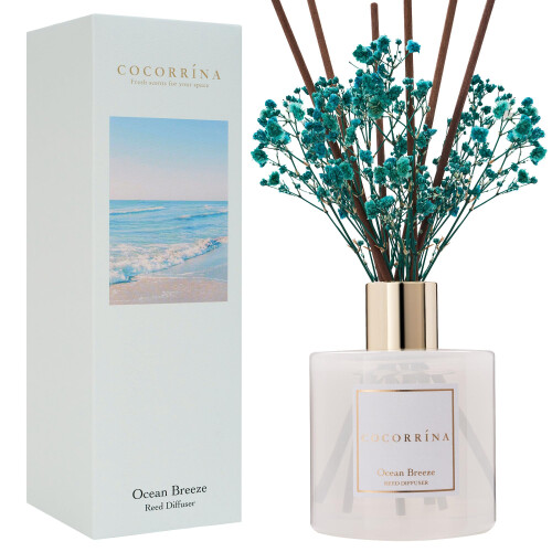 COCORR?NA Reed Diffuser - Ocean Breeze Scented Diffuser med 8 pinnar Doft fr hemmet Reed Diffuser fr badrumshyllinredning