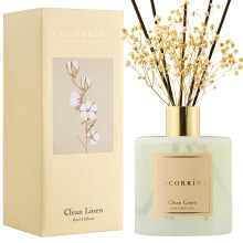COCORR?NA Reed Diffuser - Rent linne 17 Fl.oz Reed Diffuser med 8 pinnar Doftspridare med konserverade blommor fr badrumsinredning
