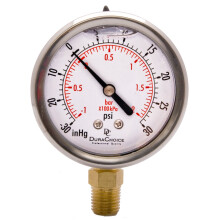 2-1/2 """" Oliefyldt vakuumtrykm?ler - Rustfrit st?lkasse Messing 1/4 """" NPT Lower Mount Connection 30HG/30psi