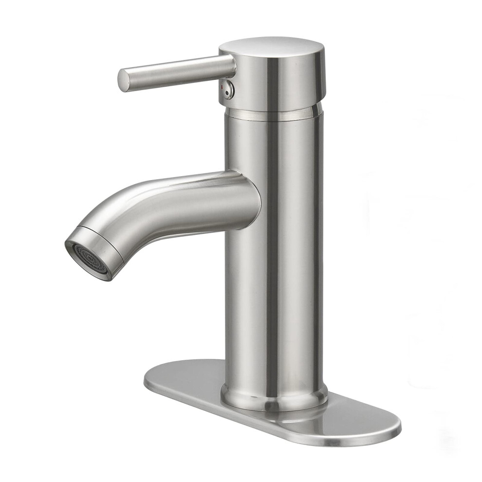 Grifo De Ba O De N Quel Cepillado De Una Manija, Grifo Moderno De Un Orificio Para Lavabo De Ba O, Grifo Para Lavabo Con Cubierta-image