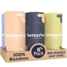 Asciugamani di carta di bamb    Betterway - 6 rotoli a 2 veli - Smaltimento senza plastica