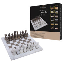 Handgemaakt Marmeren Schaakbord - Wit & Oceaan Grijs (30 x 30 cm) - Schaaksets voor Volwassenen - Premium Kwaliteit Schaakborden