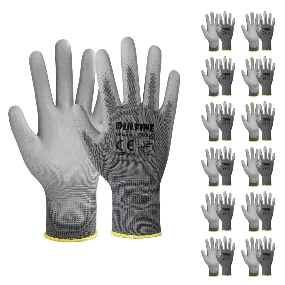 Dulfine Safety Work Gloves Pu Coated-12 Pairs Grey Seamless Knit Glove 077063075368