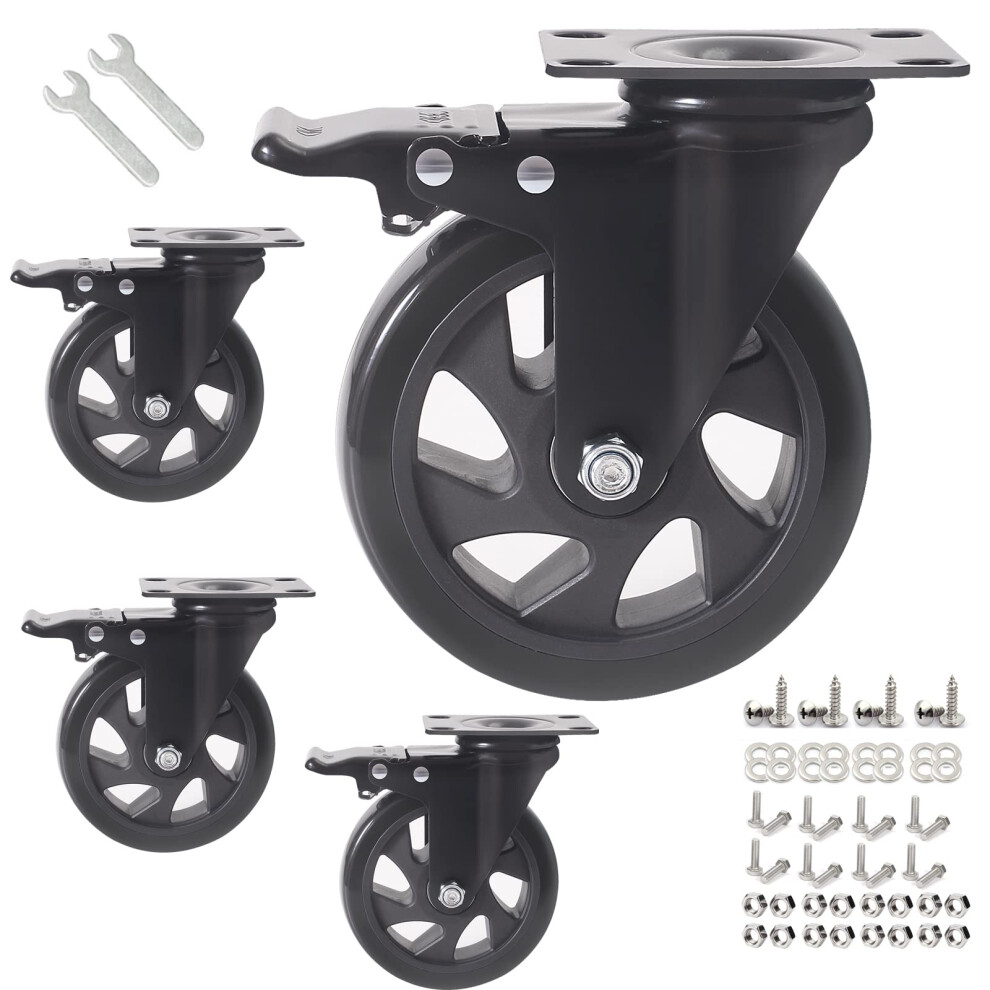 Lot De 4 Roulettes Pivotantes Robustes De 5 Pouces Avec Frein, Capacit De 2 200 Lb, Avec Plaque Sup Rieure, Pour Tabli, Chariot, Meubles-image