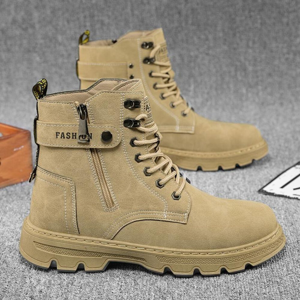 (khaki, 39) New Fashion Men&apos;s Autumn And Winter High Top Breathable Boots Students Male Boys Trending Work Shoes Labor Protection Comfortable Sneakers