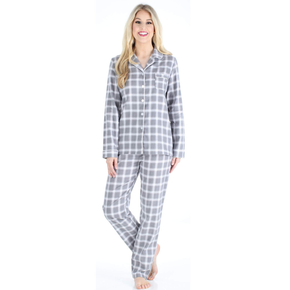 PajamaMania Womens cotton Flannel Long Sleeve Button-Down Pajamas PJ S