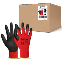 DULFINE Sicherheits-Arbeitshandschuhe, PU-beschichtet, 60 Paar, roter nahtloser Strickhandschuh mit Polyurethan-Beschichtung, glatter Griff auf Handf