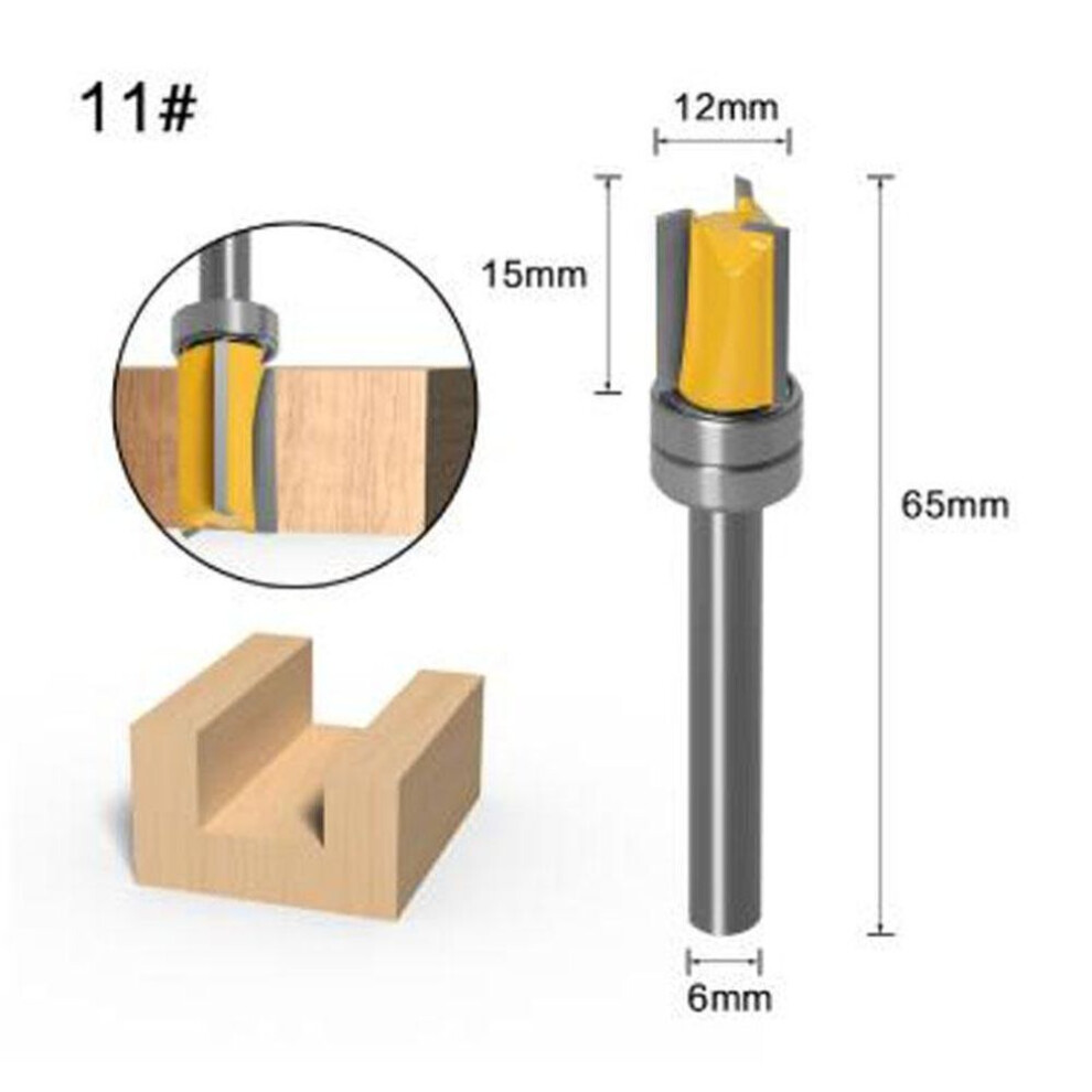 (yellow, no11) 1pc 6mm Shank Template Trim Hinge Mortising Router Bit Straight End Mill Trimmer Cleaning Flush Trim Tenon Cutter For Woodworking