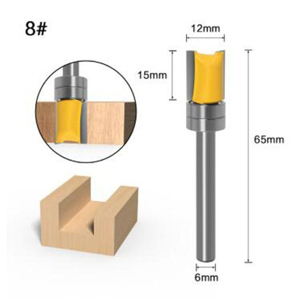 (yellow, no8) 1pc 6mm Shank Template Trim Hinge Mortising Router Bit Straight End Mill Trimmer Cleaning Flush Trim Tenon Cutter For Woodworking