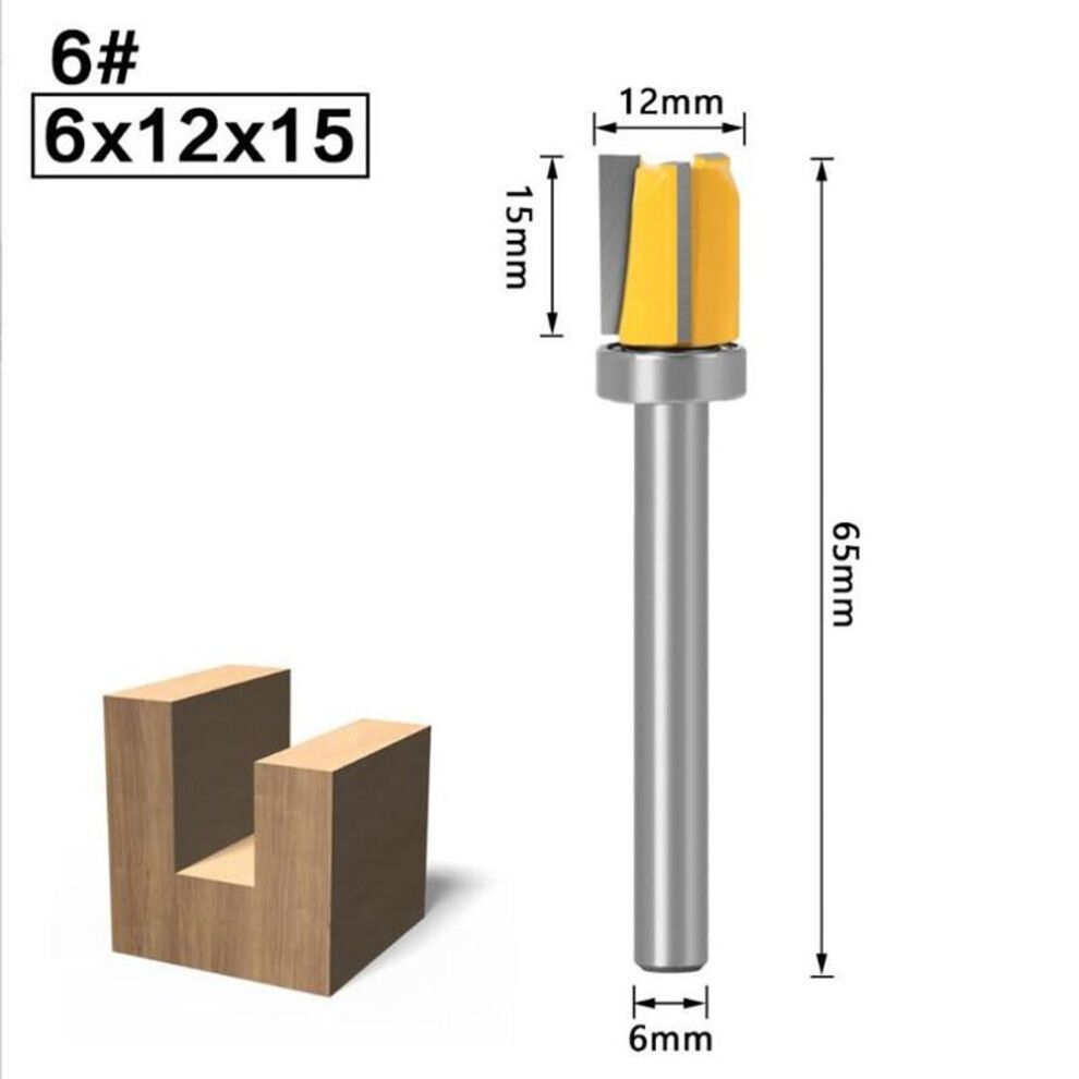 (yellow, no6) 1pc 6mm Shank Template Trim Hinge Mortising Router Bit Straight End Mill Trimmer Cleaning Flush Trim Tenon Cutter For Woodworking