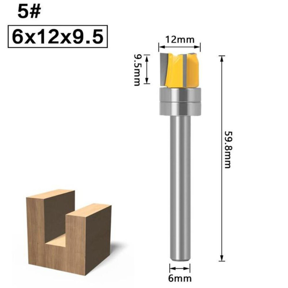 (yellow, no5) 1pc 6mm Shank Template Trim Hinge Mortising Router Bit Straight End Mill Trimmer Cleaning Flush Trim Tenon Cutter For Woodworking