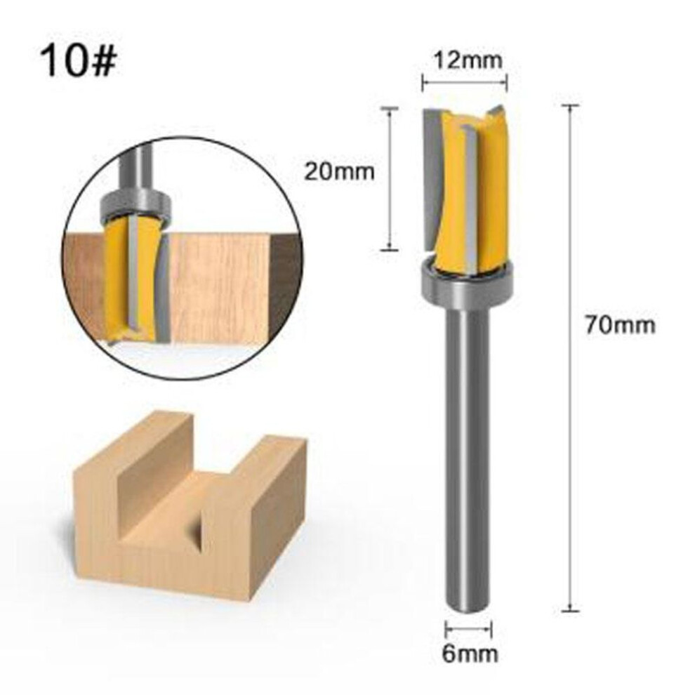 (yellow, no10) 1pc 6mm Shank Template Trim Hinge Mortising Router Bit Straight End Mill Trimmer Cleaning Flush Trim Tenon Cutter For Woodworking