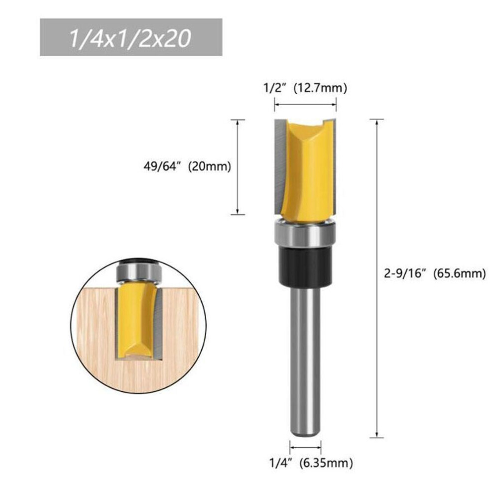 (yellow, 1/4*1/2*20) 1/3/4pc 1/4 Inch 6.35mm Shank Template Trim Hinge Mortising Router Bit Straight End Mill Trimmer Cleaning Flush Trim Tenon Cutter For Woodworking