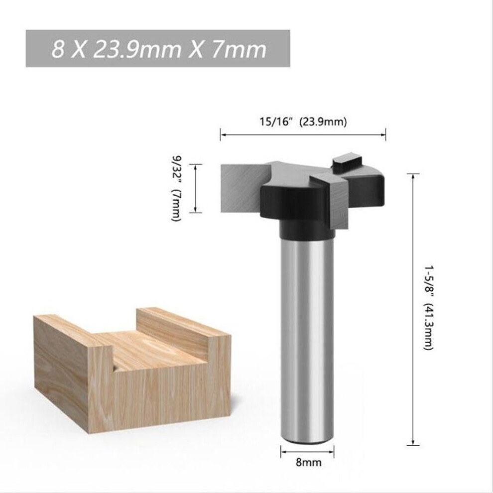 (black, 8mm shank) 1pc 1/4inch 6mm 8mm Shank T Type Jointing & Slotting Cutter 3 Teeth T-track Slotting & T-slot Wood Router Bit Milling Cutters For Wood