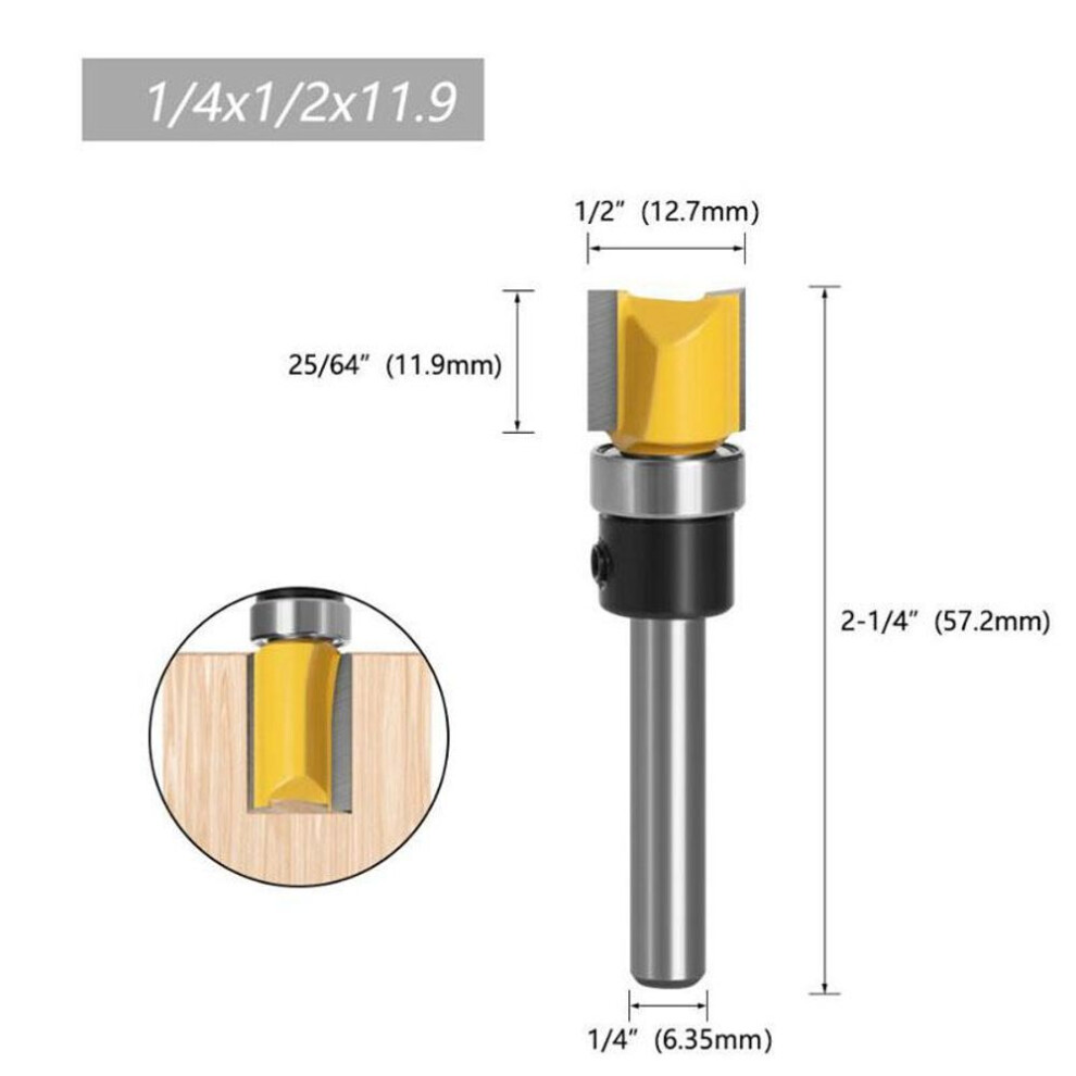 (yellow, 1/4*1/2*11.9) 1/3/4pc 1/4 Inch 6.35mm Shank Template Trim Hinge Mortising Router Bit Straight End Mill Trimmer Cleaning Flush Trim Tenon Cutter For Woodworking