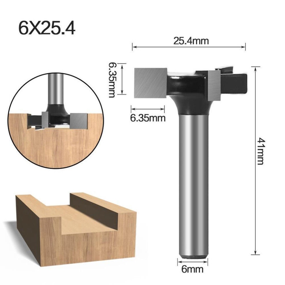 (black, 6mm shank) 1pc 1/4inch 6mm 8mm Shank T Type Jointing & Slotting Cutter 3 Teeth T-track Slotting & T-slot Wood Router Bit Milling Cutters For Wood