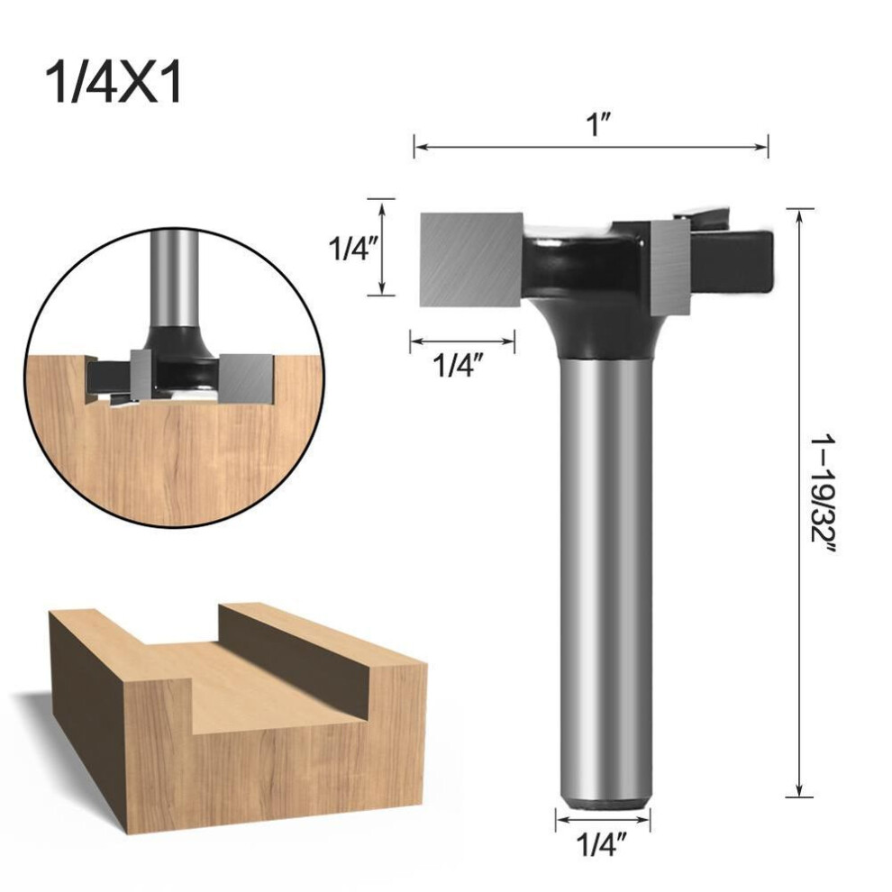 (black, 1/4inch shank) 1pc 1/4inch 6mm 8mm Shank T Type Jointing & Slotting Cutter 3 Teeth T-track Slotting & T-slot Wood Router Bit Milling Cutters For Wood