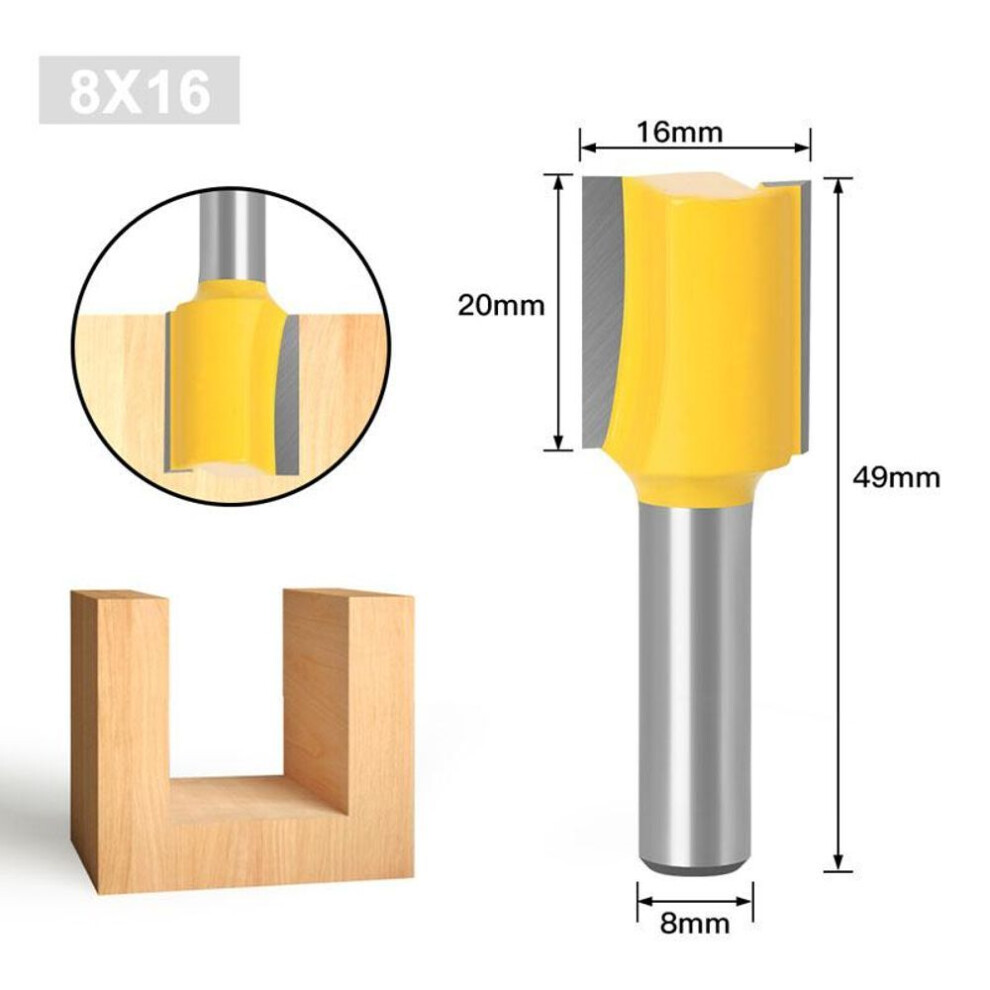 (yellow, 8*16) 1/5pcs 8mm Shank Straight Woodworking Router Bit Set Carpenter Milling Cutter 3/6/10/12/16mm Cutting Diameter