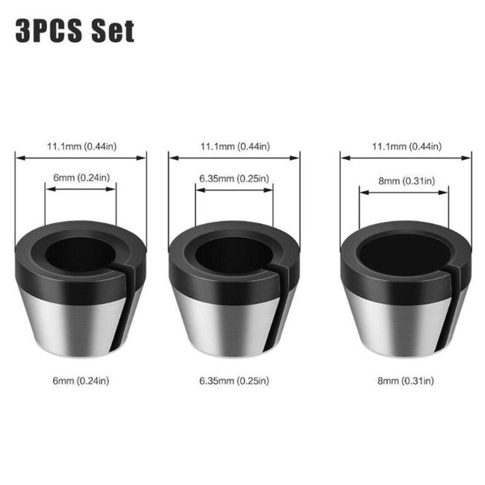 (black, 3pcs chuck) 6mm 6.35mm 8mm Collet Chuck Engraving Trimming Machine With Nut Router Bit Adapter Electric Router Milling Cutter Accessories