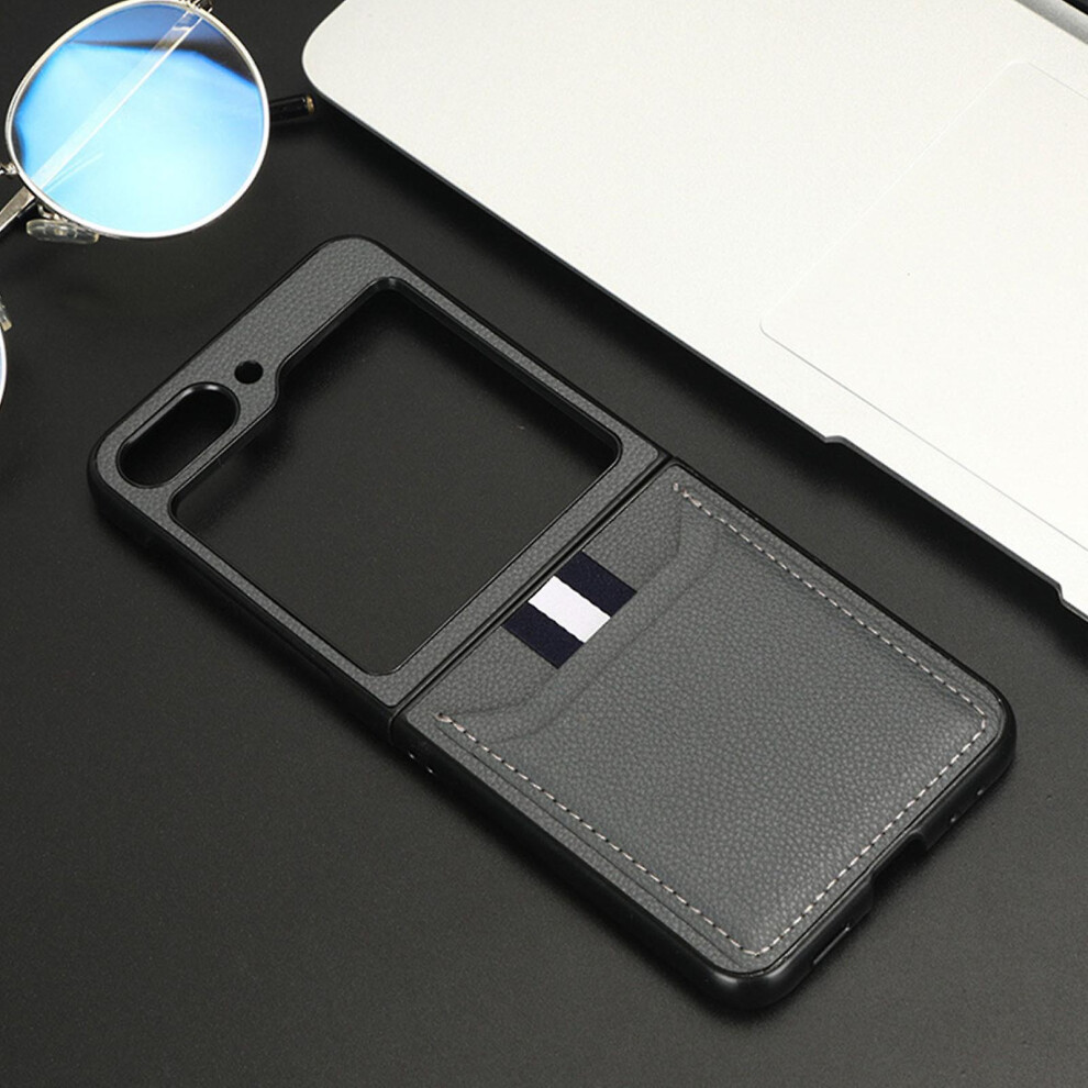(Gray) Z Flip 5 Leather Wallet Case,Samsung Galaxy Z Flip 5 Case With Card Slots,Galaxy Z Flip 5 Case With Card Holder Gray