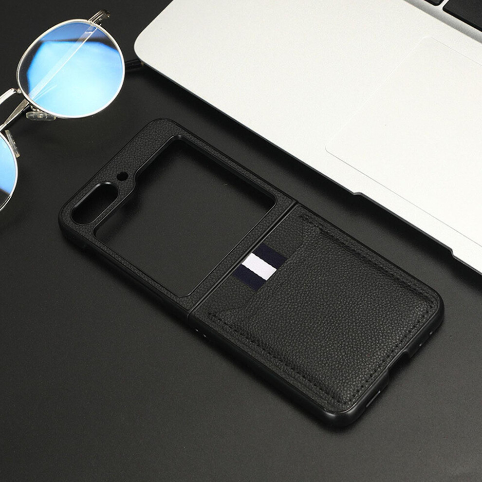 (Black) Z Flip 5 Leather Wallet Case,Samsung Galaxy Z Flip 5 Case With Card Slots,Galaxy Z Flip 5 Case With Card Holder Black 8257073658740