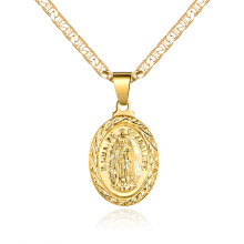 Barzel 18k Gold Plat Plat Flat Mariner/Marina Colier cu lan? Virgin Mary Mary Guadalupe Pandantiv de farmec 3mm (24)