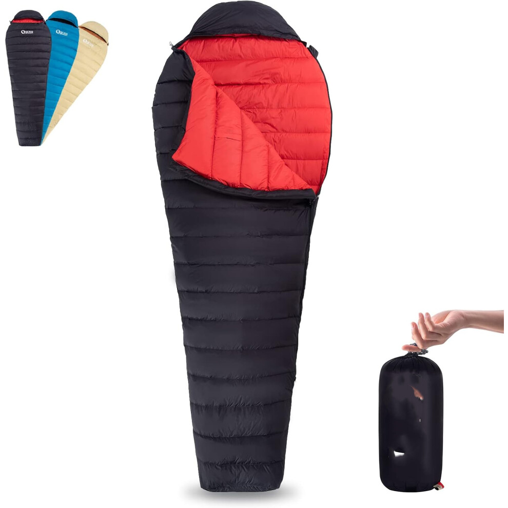 (Black) Ultralight Sleeping Bag for Adults,only 780g Backpacking Sleeping Bag Filled 600 FP Duck Down 5C 15C for Camping,and Hiking,Warehouse Outdoor