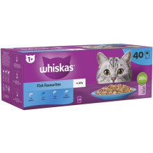 WHISKAS - 1+- Adult Wet Cat Food Pouches - 40 x 85 g - Fish in Jelly - Bulk Cat Food Megapack - 40 Pouches