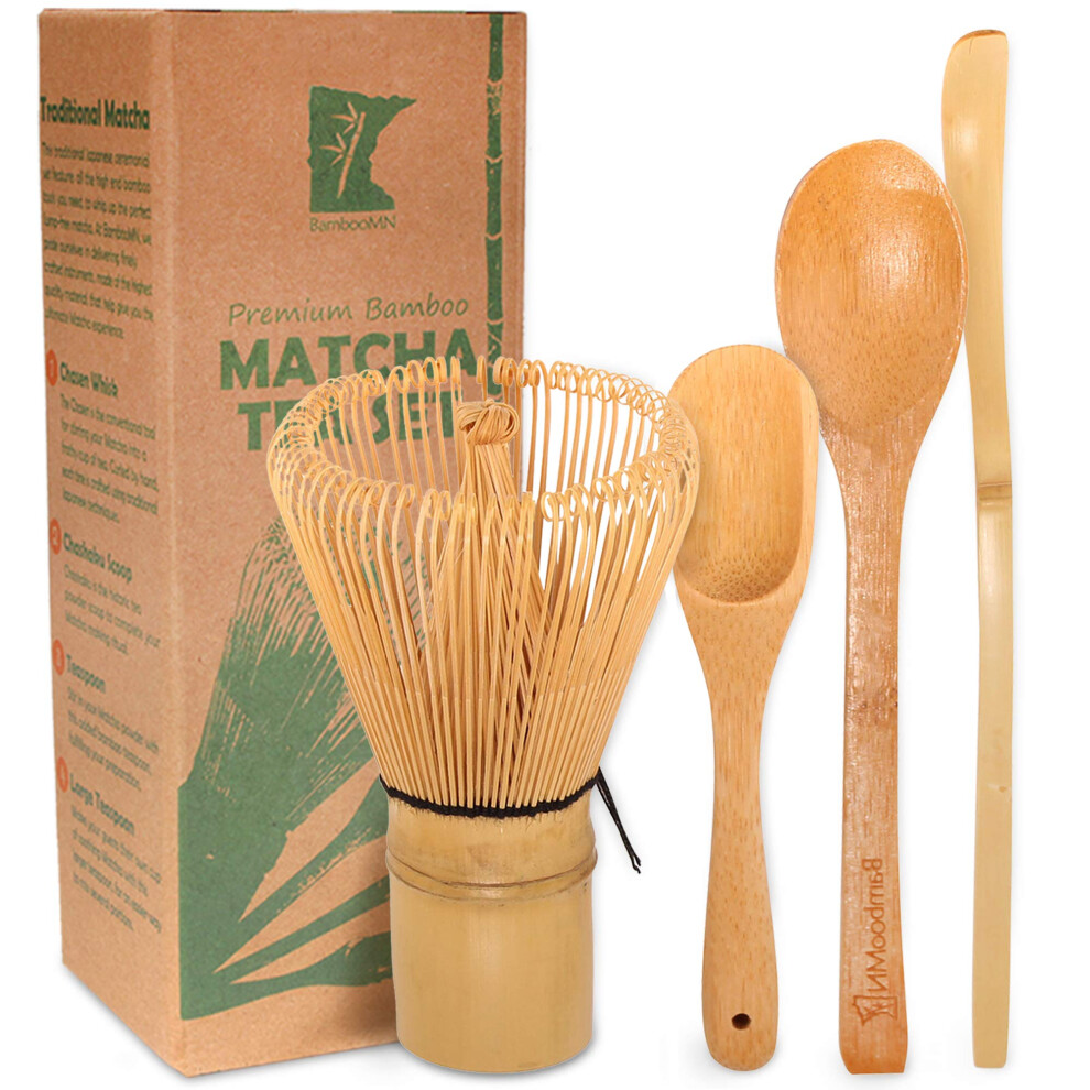 Juego De Batidor De Matcha Bamboomn: Chasen Dorado (Batidor De T ) + Chashaku (Gancho)-image