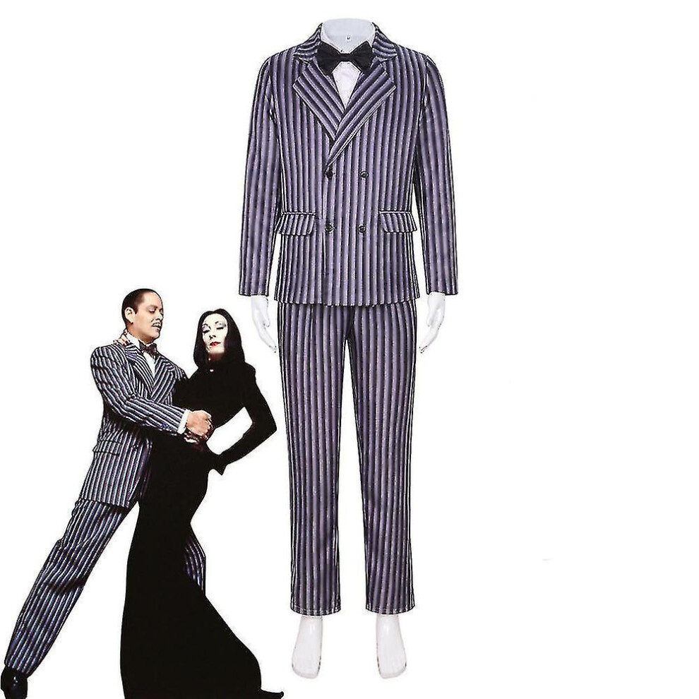 (150) Wednesday Gomez Addams   Costume Men's Striped Suit Halloween Carnival Party Disguise For Adults Kids High Quality