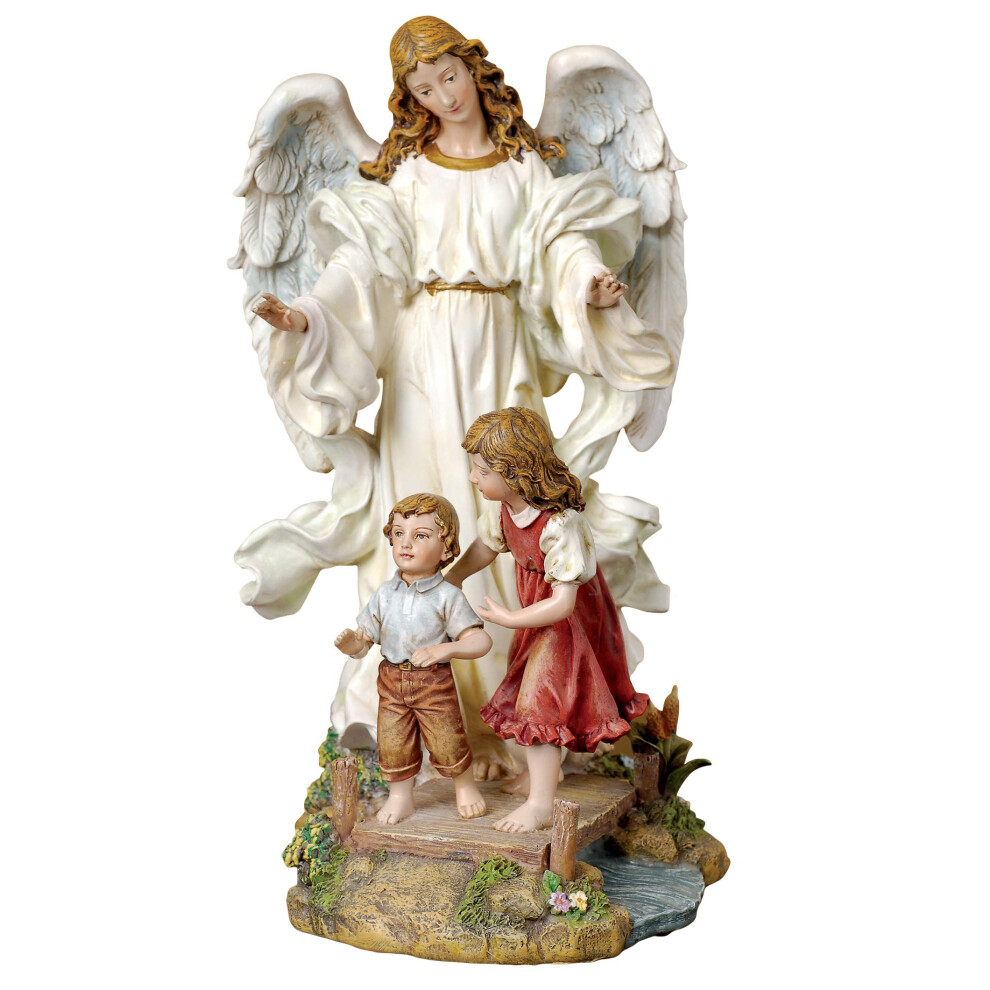 Joseph's Studio by Roman - Guardian Angel with Children on Bridge Figure  Renaissance Collection  10"" H  Resin and Stone  Religious Gift  D