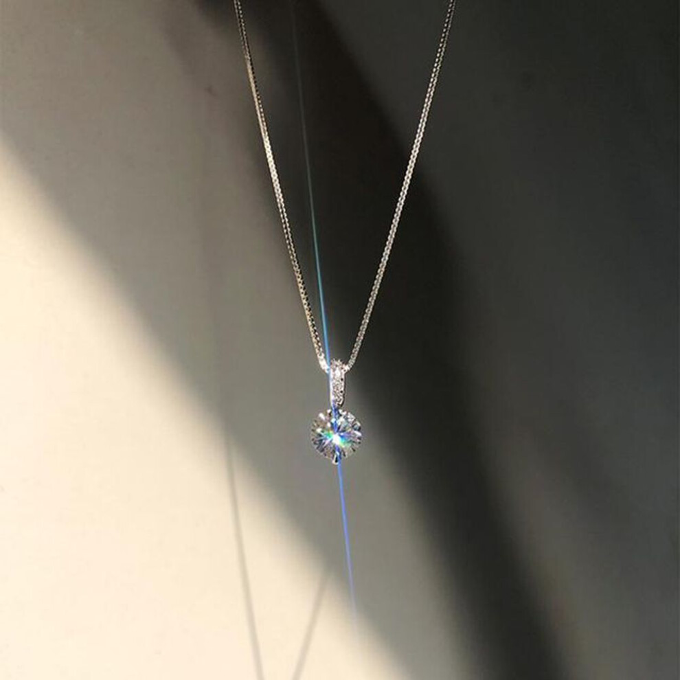 (as the picture) Anenjery Single Zircon Necklace For Women Clavicle Chain Silver Jewelry Choker