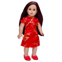 Beleza asi   tica - vestido tradicional vermelho e vermelho asi   tico com sapatos vermelhos - roupas se encaixam em boneca de 18 polegadas (boneca (