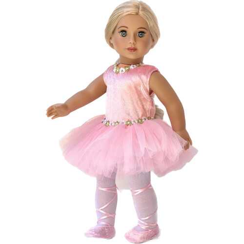Dreamworld Collections Prima Ballerina - roupa de bailarina de 3 pe   as se encaixa em boneca de 18 polegadas - collant rosa com meias brancas e sa 2