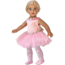 Dreamworld Collections Prima Ballerina - roupa de bailarina de 3 pe   as se encaixa em boneca de 18 polegadas - collant rosa com meias brancas e sa