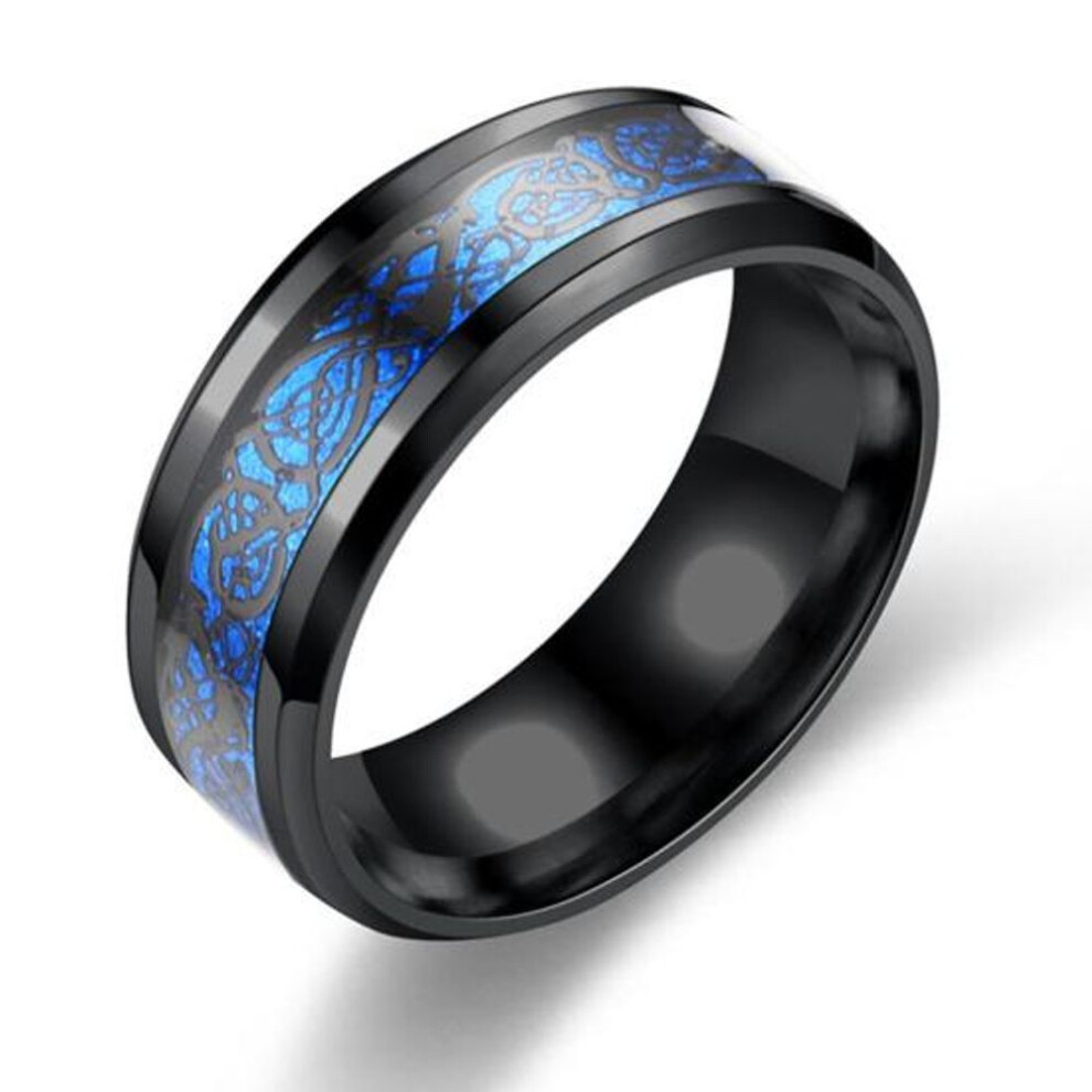 (black,blue, US 12) Fashion Simple Men&apos;s Cool Luminous Dragon Pattern Ring Christmas Gift Jewelry Trinket Accessory