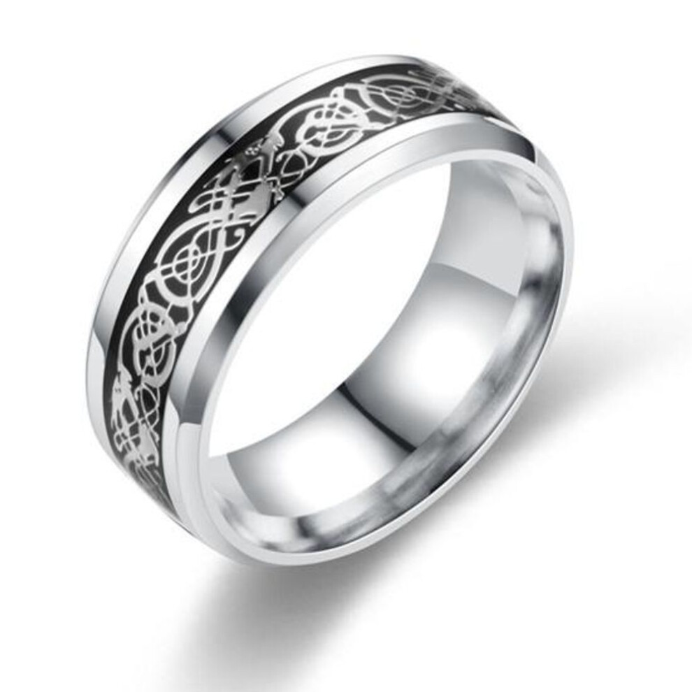 (black,silver, US 6) Fashion Simple Men&apos;s Cool Luminous Dragon Pattern Ring Christmas Gift Jewelry Trinket Accessory