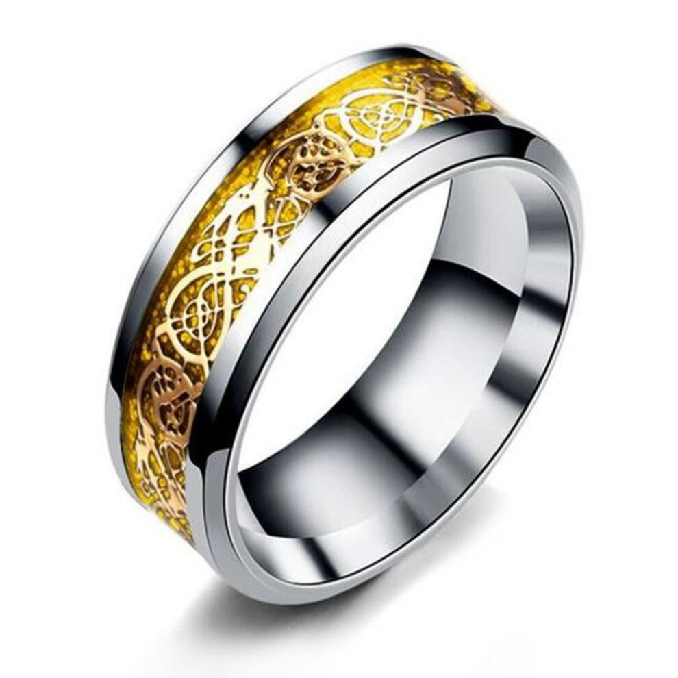 (golden, US 9) Fashion Simple Men&apos;s Cool Luminous Dragon Pattern Ring Christmas Gift Jewelry Trinket Accessory