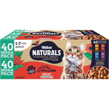Webbox Naturals Complete Adult Wet Cat Food, 40 x Meat in Gravy Variety Mega Pack - Made with Natural Ingredients and No Nasties (40 x 100g Pouches)