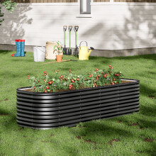Anthracite Oval Galvanized Steel Raised Garden Bed, 240cm W x 80cm D x 56cm H