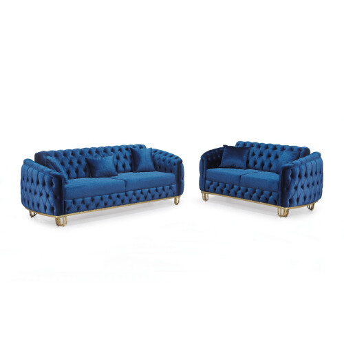 MN Furniture (Blue) Marton Modern Plush Velvet 3+2 Sofa Set
