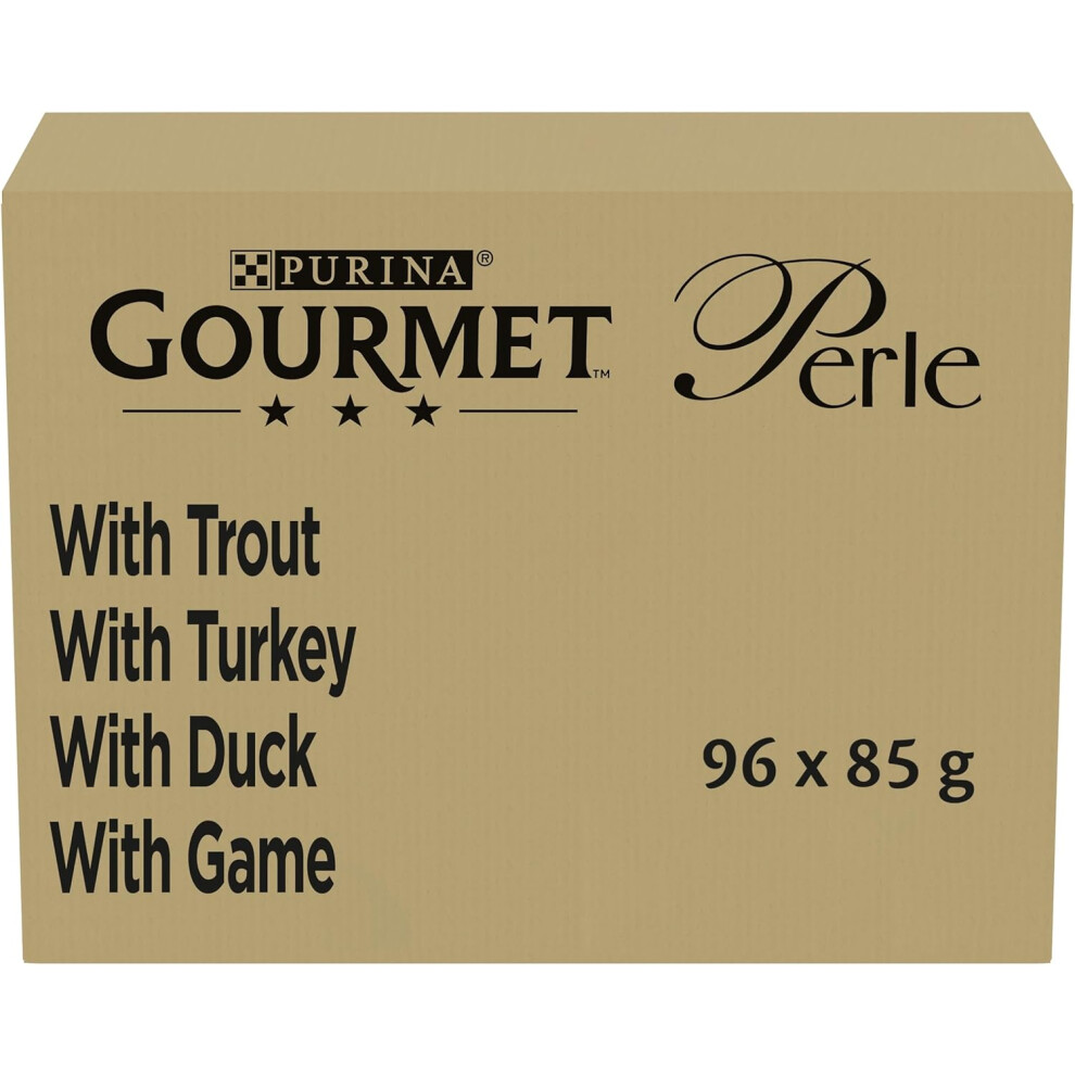 Gourmet Perle Mini Fillets in Jelly Country Medley Wet Cat Food Pouches; for Adult and Senior Cats (Turkey,Trout,Duck,Game) 96x85g
