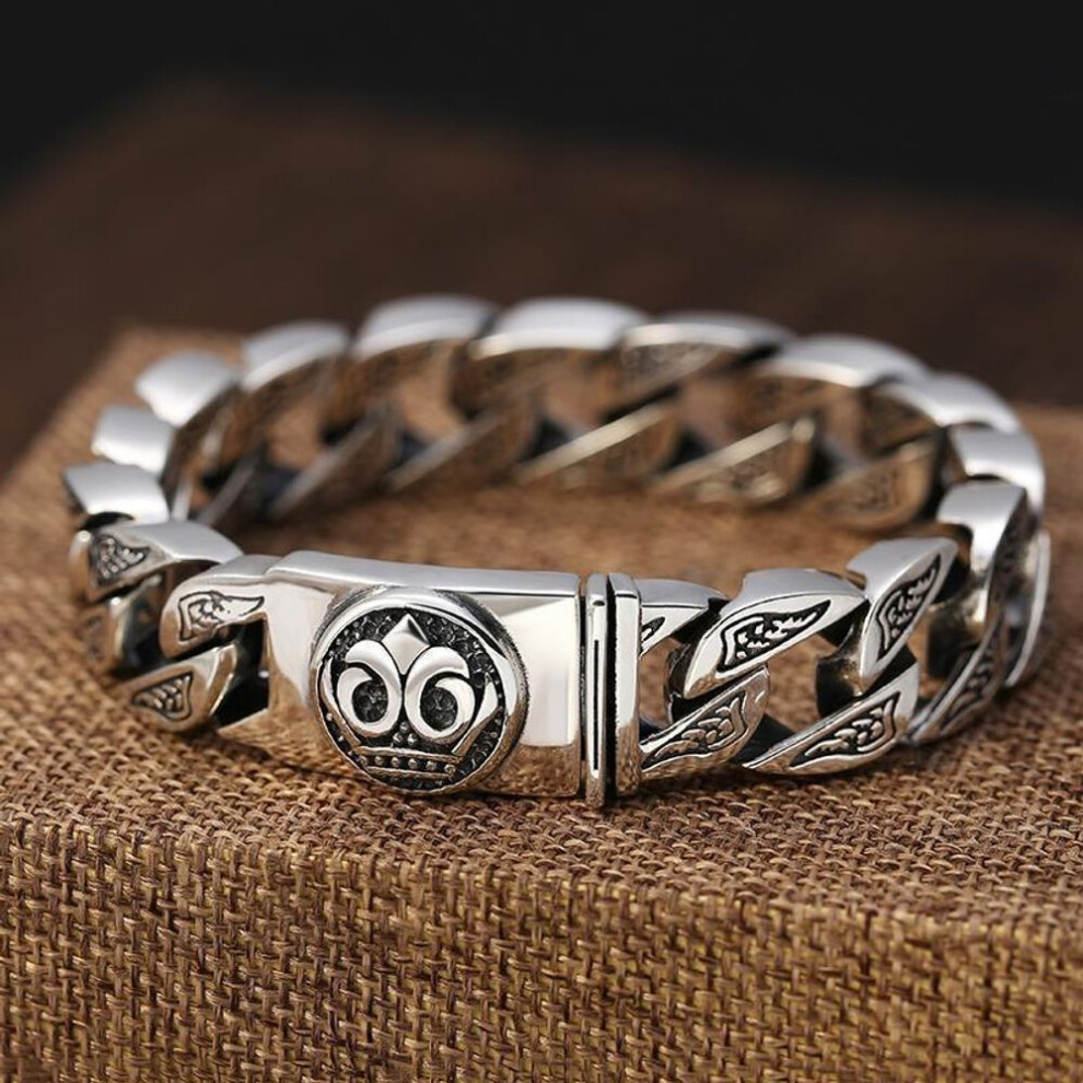 (silver, 18cm) Silver Locomotive Latch Horsetail Woven Bracelet 18/20/22cm Cuban Link Chain Men&apos;s Retro Handmade Bracelet Party Gift