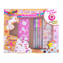Hot Focus DIY Unicorn Notebook Kit - Dekorera din egen journaldagbok med 4 doftande gelpennor Scratch N Sniff Unicorn Stickers and Stencils