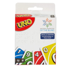 Juego de cartas Braille UNO de Mattel Games para ni   os y adultos con tarjetas especialmente dise   adas para jugadores ciegos y con baja visi   n