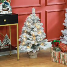 HOMCOM 3ft Artificial Christmas Tree with LED Light, Concrete Base